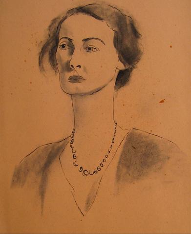 Ink Wash Female Portrait&lt;br&gt;1930-50s&lt;br&gt;&lt;br&gt;#16049
