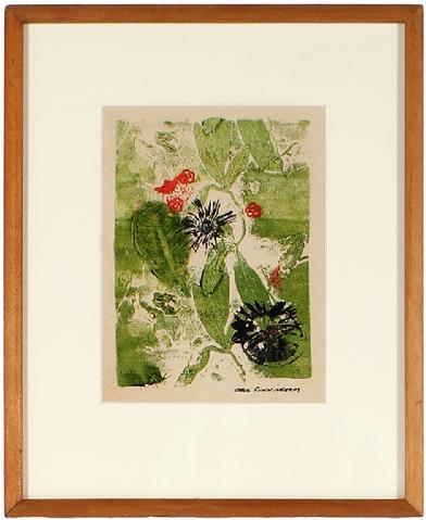 Abstract Botanical Print With Green &amp; Red&lt;br&gt;1963 Monotype&lt;br&gt;&lt;br&gt;#71310