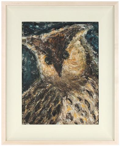 Spotted Owl in Oil&lt;br&gt;Mid Century Oil on Masonite&lt;br&gt;&lt;br&gt;#80105