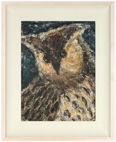 Spotted Owl in Oil<br>Mid Century Oil on Masonite<br><br>#80105