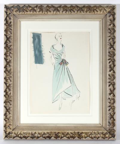 Turqouise Dress With A Sinched Waist<br> Gouache & Ink Fashion Illustration<br><br>#26195