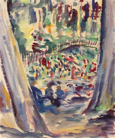 Abstracted Backyard Scene&lt;br&gt;1946 Watercolor&lt;br&gt;&lt;br&gt;#31363