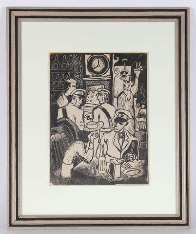 <i>Soldiers At The Bar</i><br>1941 Linoleum Block Print<br><br>#30966