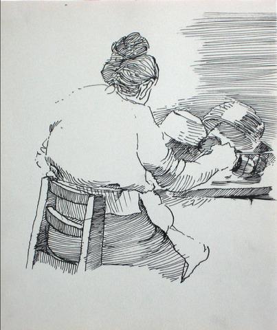 Woman in the Kitchen&lt;br&gt;Ink, 1940-60s&lt;br&gt;&lt;br&gt;#10578
