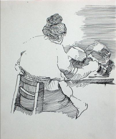Woman in the Kitchen<br>Ink, 1940-60s<br><br>#10578