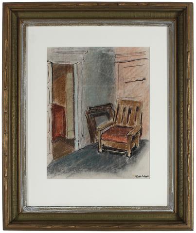 Interior Scene with Chairs&lt;br&gt;Mid Century Ink &amp; Pastel&lt;br&gt;&lt;br&gt;#49915