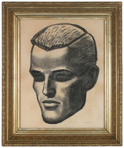 Art Deco Bust&lt;br&gt;1920-30s Charcoal&lt;br&gt;&lt;br&gt;#9752