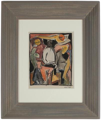Modernist Figure Scene<br>1940s Watercolor & Ink<br><br>#49910
