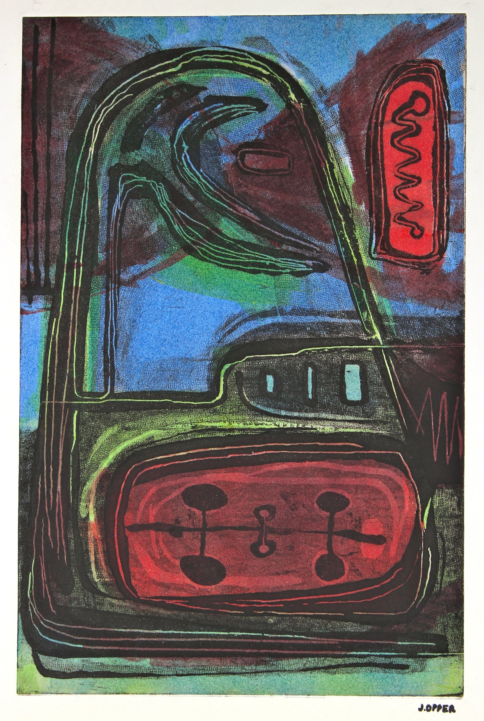 Amorphic Modernist Abstract<br>1940-50s Stone Lithograph<br><br>#40683