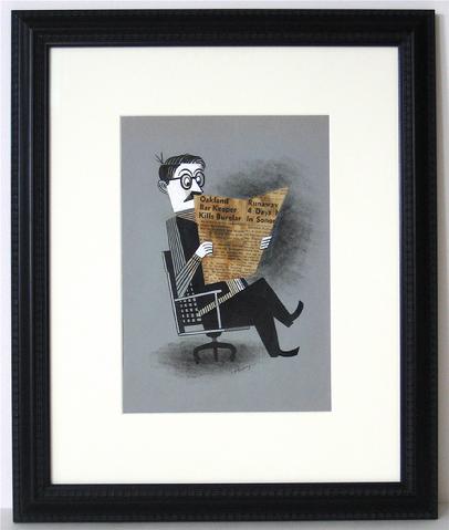 Man with Paper<br>Mid Century Gouache<br><br>#7773