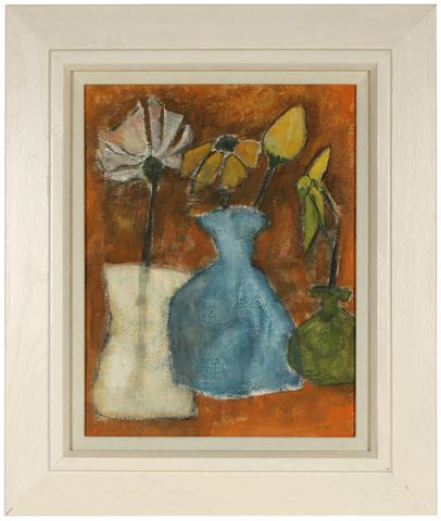 Abstracted Still Life With Flowers&lt;br&gt;Mid Century Oil&lt;br&gt;&lt;br&gt;#69706