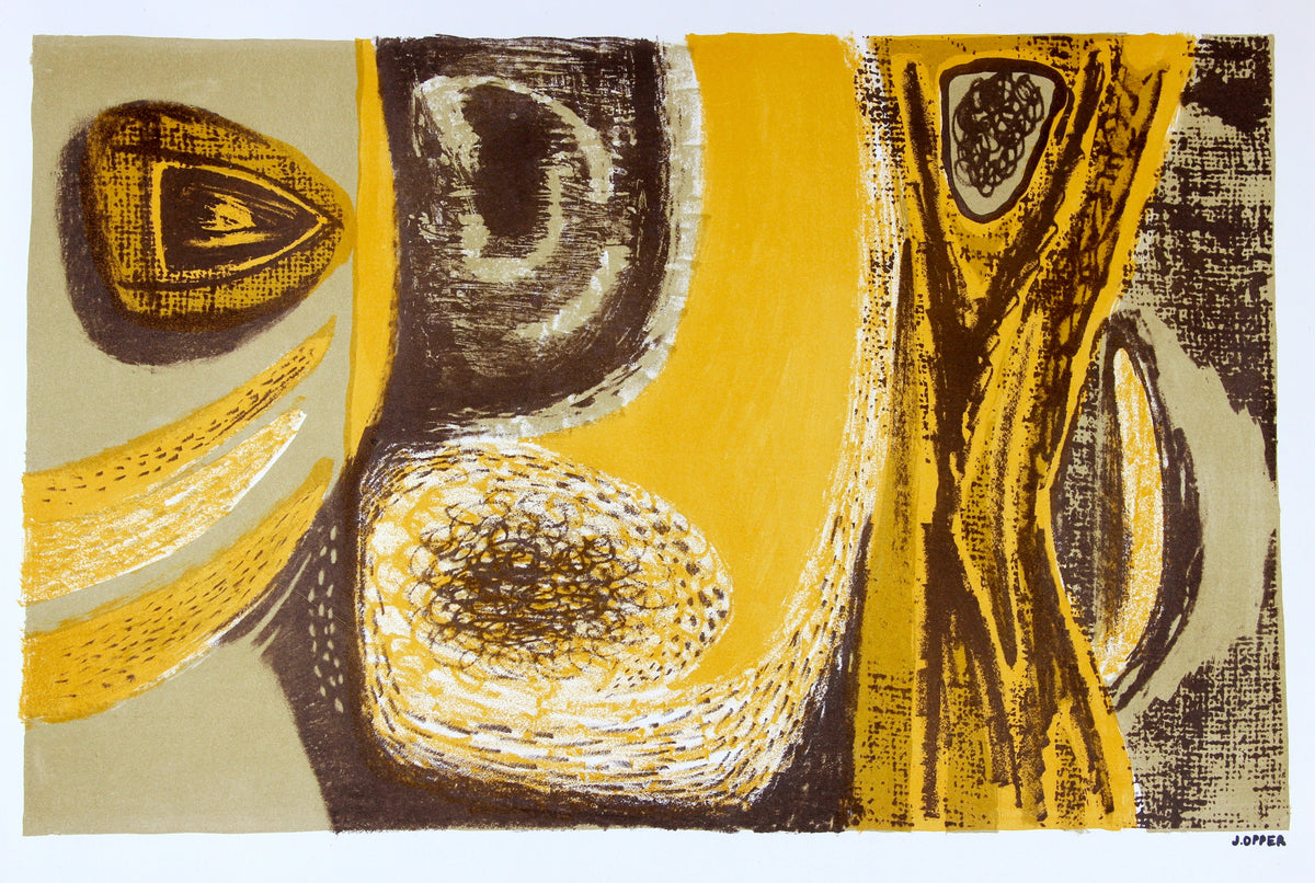 Sea Foam and Yellow Abstract  &lt;br&gt;1940-50s Lithograph &lt;br&gt;&lt;br&gt;#40743