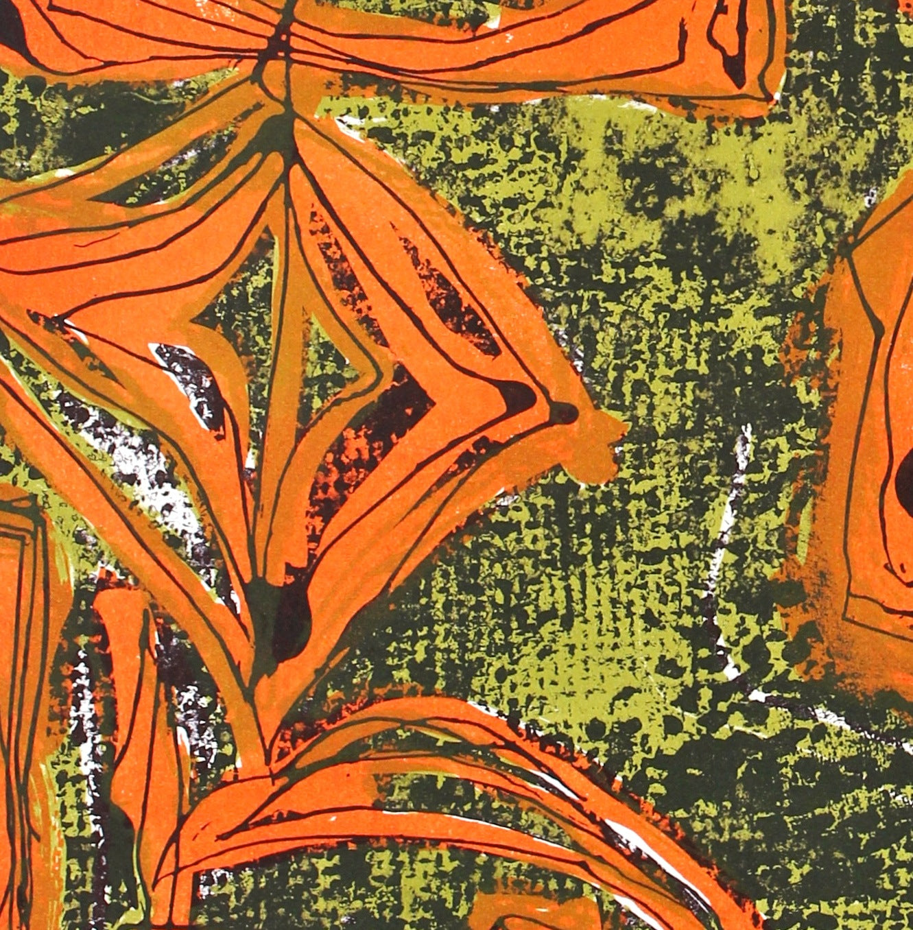 Green & Orange Organic Forms<br>1940-50s Stone Lithograph<br><br>#40755