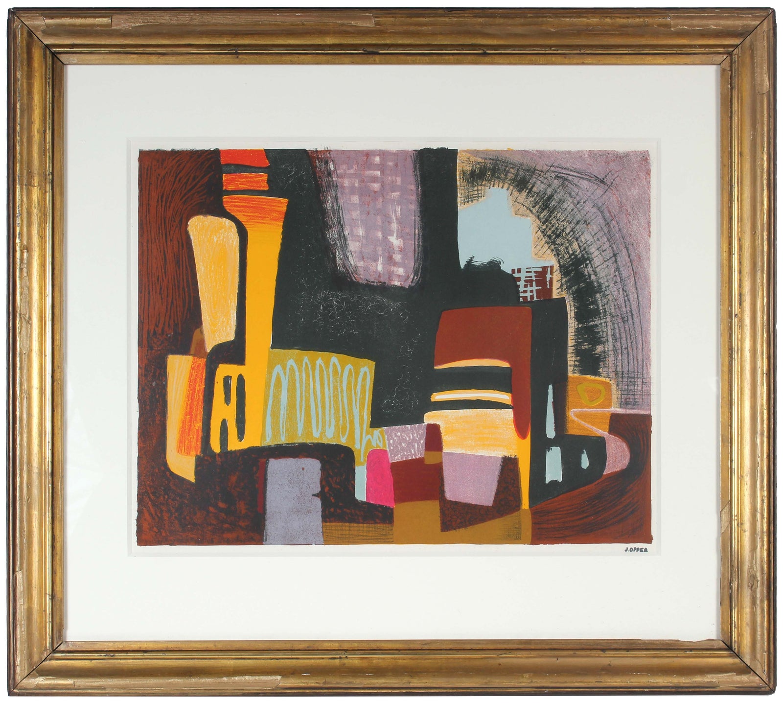 Modernist Tessellated Abstract<br>1950s Stone Lithograph<br><br>#40756