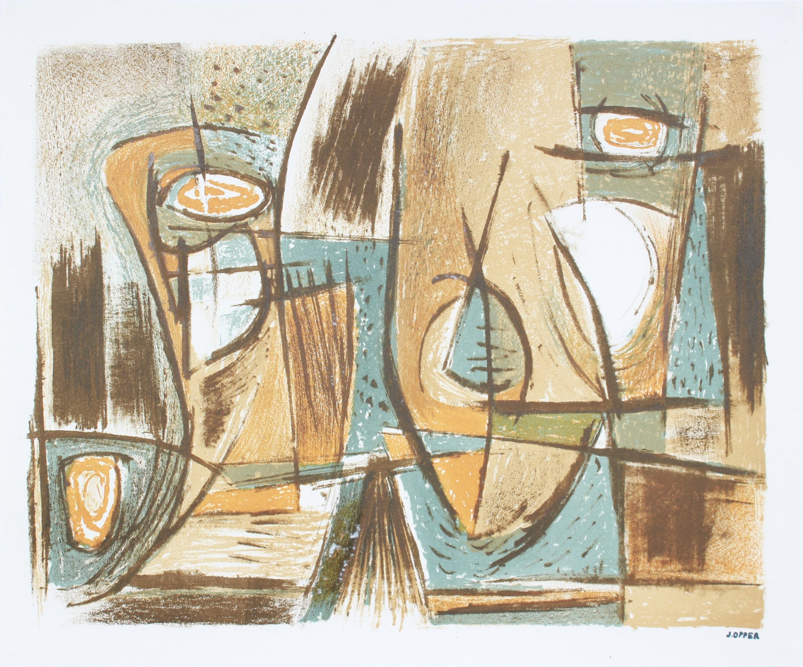 Warm Organic Forms<br>1940-50s Stone Lithograph<br><br>#40768