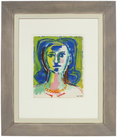 Vivid Female Portrait<br>Mid Century Gouache<br><br>#49912