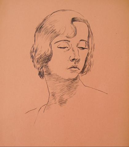 Delicate Portrait Study<br>1930-50s Pen & Ink<br><br>#15957
