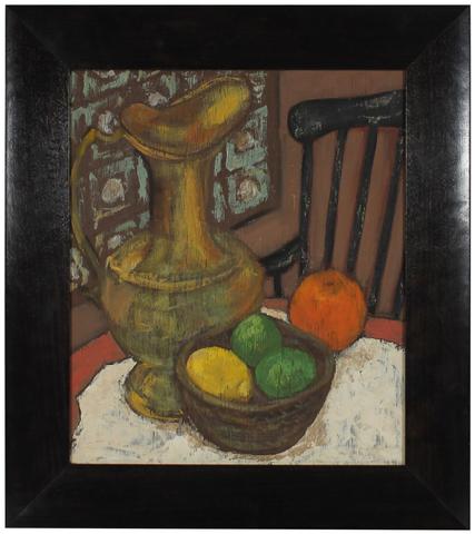 Still Life With Fruit and A Water Jug<br>Mid Century Oil<br><br>#80095