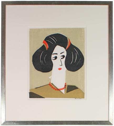 Portrait of A Woman With Red Berets<br>1960-70s Serigraph<br><br>#71281