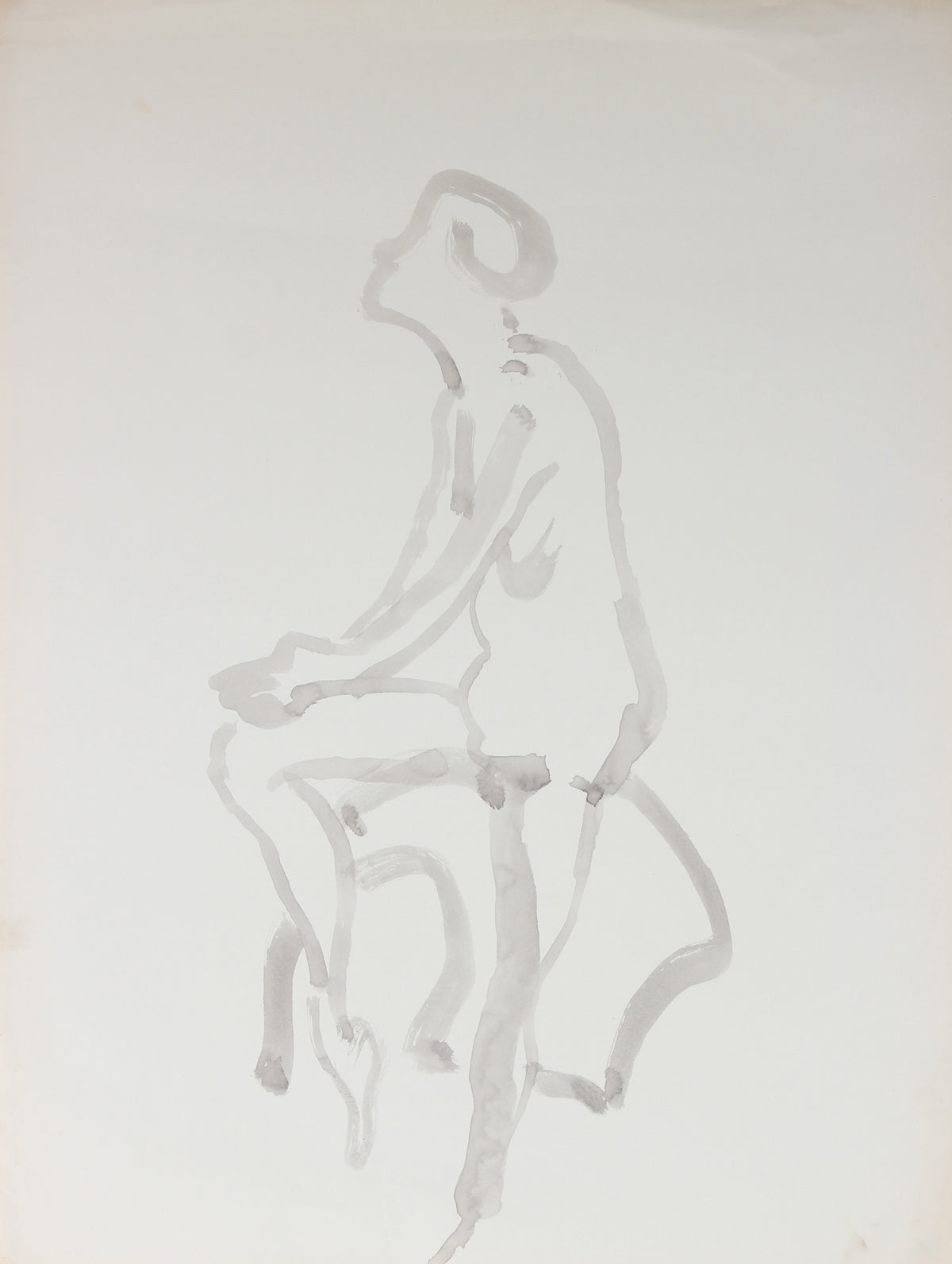 Minimalist Seated Figure&lt;br&gt;Mid Century, Ink Wash on Paper&lt;br&gt;&lt;br&gt;#44369