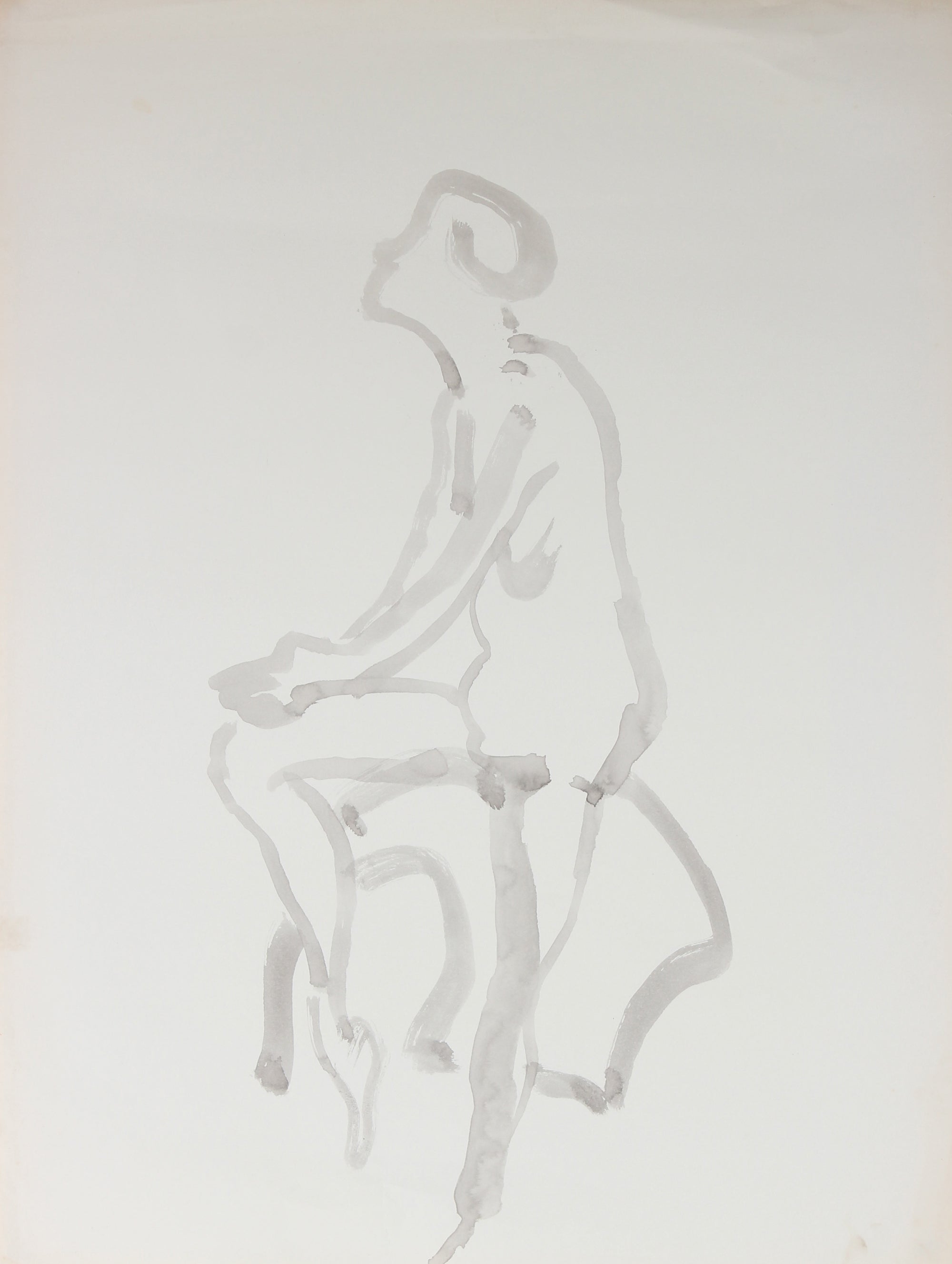 Minimalist Seated Figure<br>Mid Century, Ink Wash on Paper<br><br>#44369