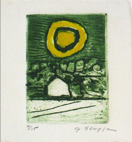 Green Abstracted Landscape<br>1976 Collograph<br><br>#11680