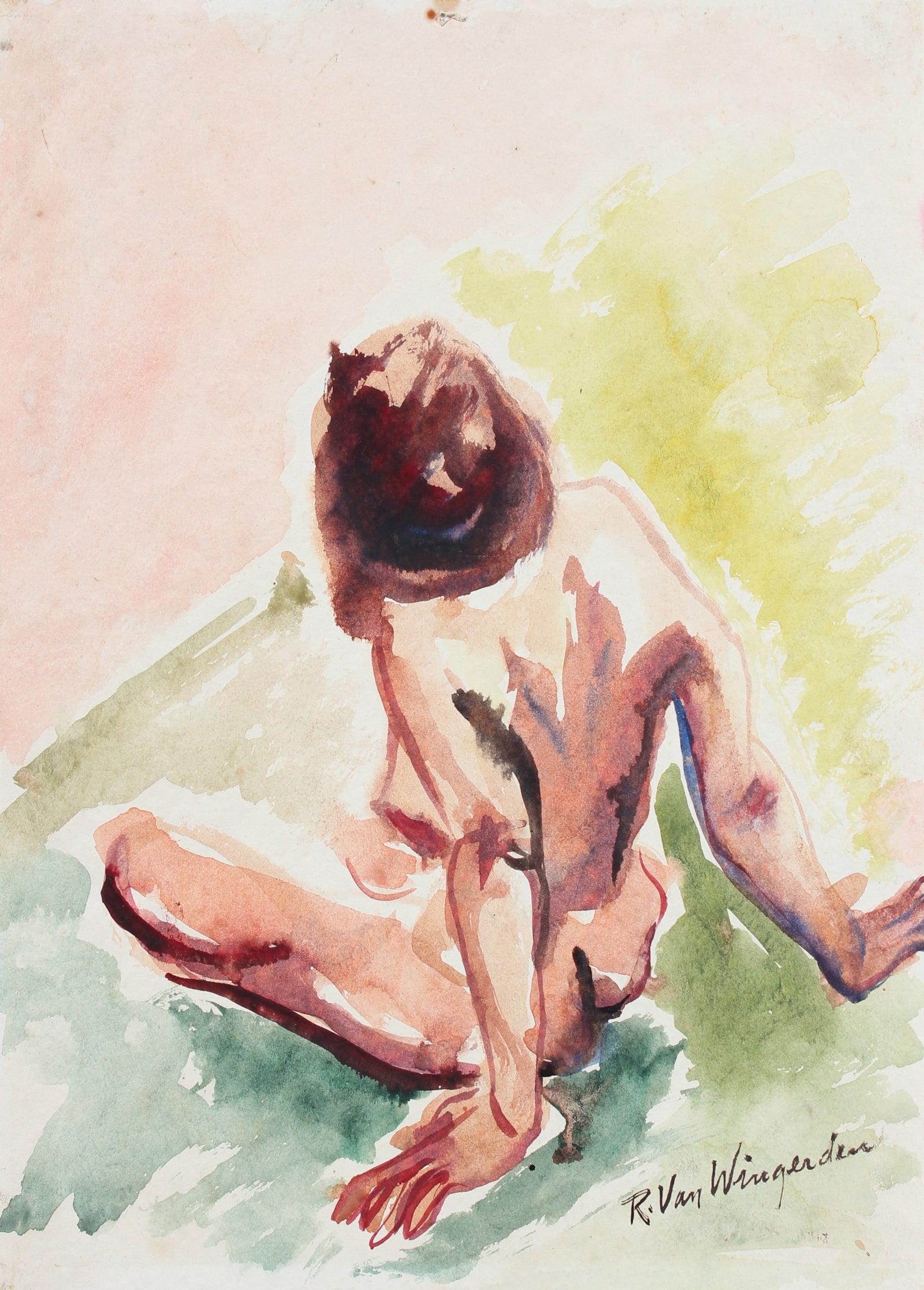 Modernist Nude Abstraction<br>1940-60s Watercolor<br><br>#4542