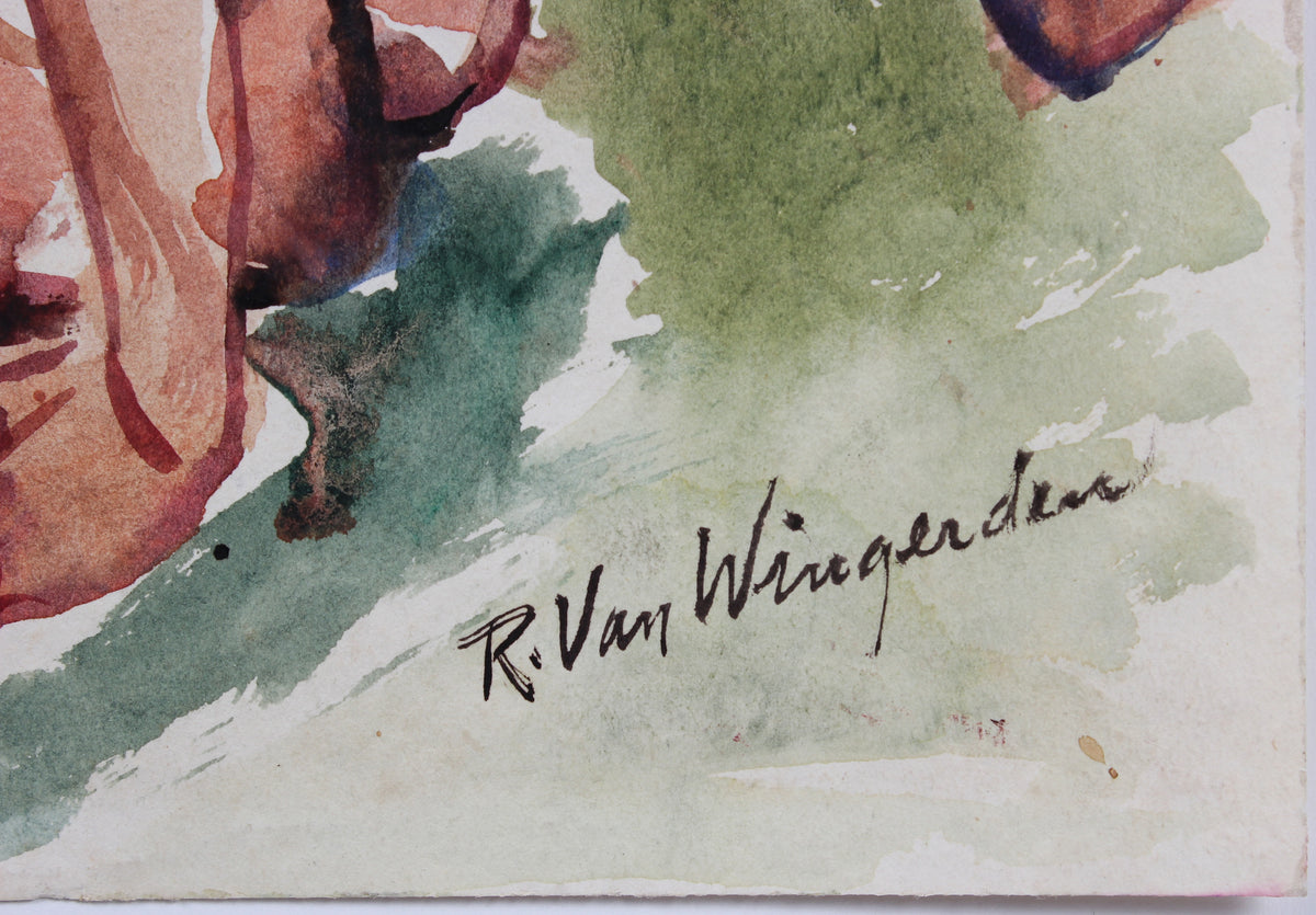 Modernist Nude Abstraction<br>1940-60s Watercolor<br><br>#4542