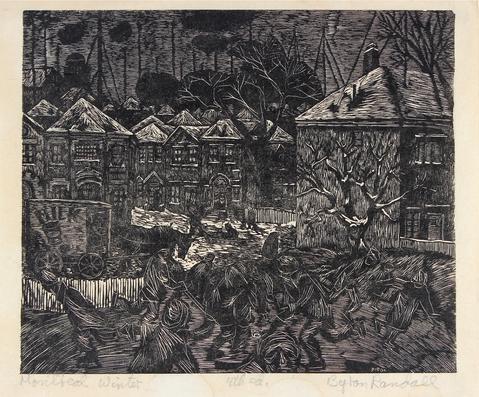 <i>Montreal Winter</i><br>1950s Linoleum Block Print<br><br>#30965