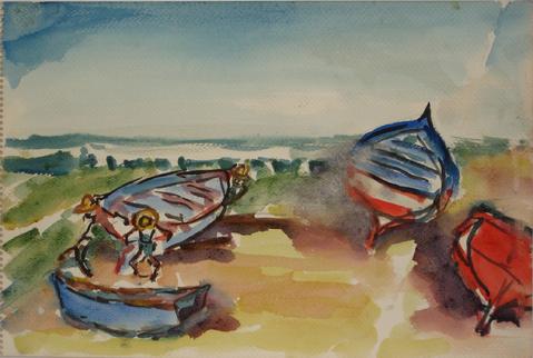 Beached Boats<br>Watercolor, 1940-70s<br><br>#5360