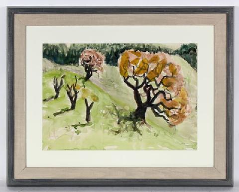 Trees on the Hill<br>1950-60s Watercolor<br><br>#4632