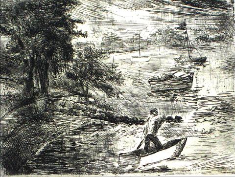 Expressive Lake Scene<br>Etching on paper<br><br>#10378