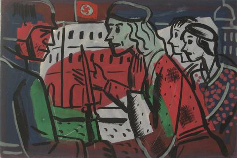 Political Confrontation<br>1930-60s, Tempera Paint on Paper<br><br>#13180
