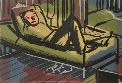 A Soldier On His Cot<br>1930-60s, Tempera Paint on Paper<br><br>#13184