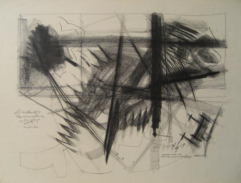 Bold Modernist Abstract<br>1967 Charcoal<br><br>#14905