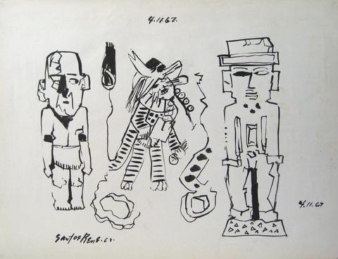 Totem Figure Trio &lt;br&gt;1967 Ink &lt;br&gt;&lt;br&gt;#15070