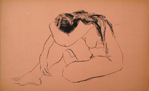 Folded Female Form<br>Ink Wash, 1930-50s<br><br>#15948