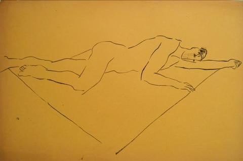 Reclining Male Nude<br>Pen & Ink, 1930-50s<br><br>#15963