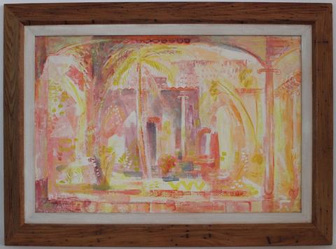 Vivid Interior Scene<br>Mid Century Oil<br><br>#19071