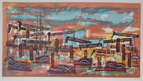 <i>Iron Horses</i><br>1960s Serigraph Landscape<br><br>#19486