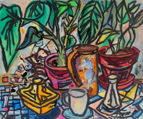 <i>Two Potted Plants, A Jar</i><br>1958 Ink & Gouache<br><br>#30976