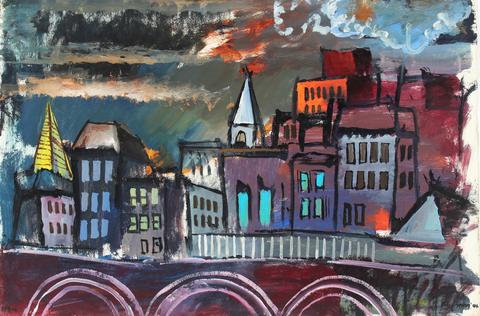 <i>Dark Day Over City</i><br>1944 Gouache<br><br>#31357