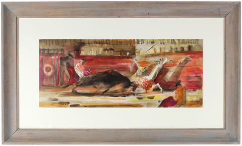 <i>Bullfight: Anxious Moment</i><br>Watercolor, Mid Century<br><br>#32983
