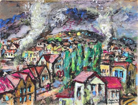 Colorful Cityscape<br>1946 Gouach & Pastel<br><br>#33191
