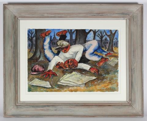 <i>Paper Boys Wrestling</i><br>1940 Watercolor<br><br>#33393