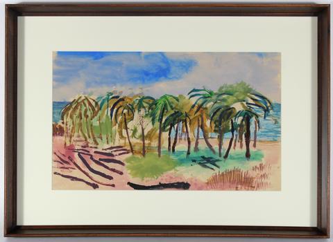 Tropical Beach Scene<br>1943 Watercolor<br><br>#30973