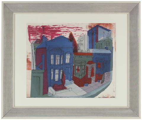 Victorian Homes, San Francisco<br>1940-50s Stone Lithograph<br><br>#38900
