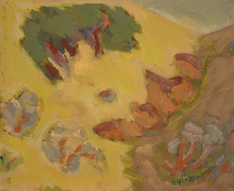 Aerial Landscape Scene<br>1940-50s Oil<br><br>#4288