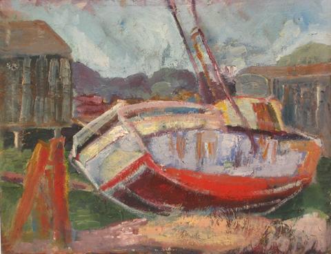Sausalito Boat Scene&lt;br&gt;Mid Century Oil&lt;br&gt;&lt;br&gt;#4289