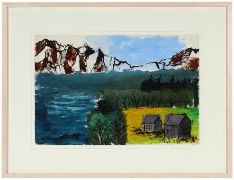 &lt;i&gt;Farm by a Lake&lt;/i&gt;&lt;br&gt;1944 Gouache Landscape&lt;br&gt;&lt;br&gt;#31355